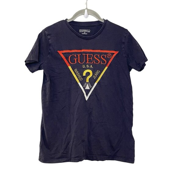 Guess Youth Boys‎ Navy Blue Organic Cotton Triangle Embroidered Logo T-Shirt 14 - Picture 1 of 6